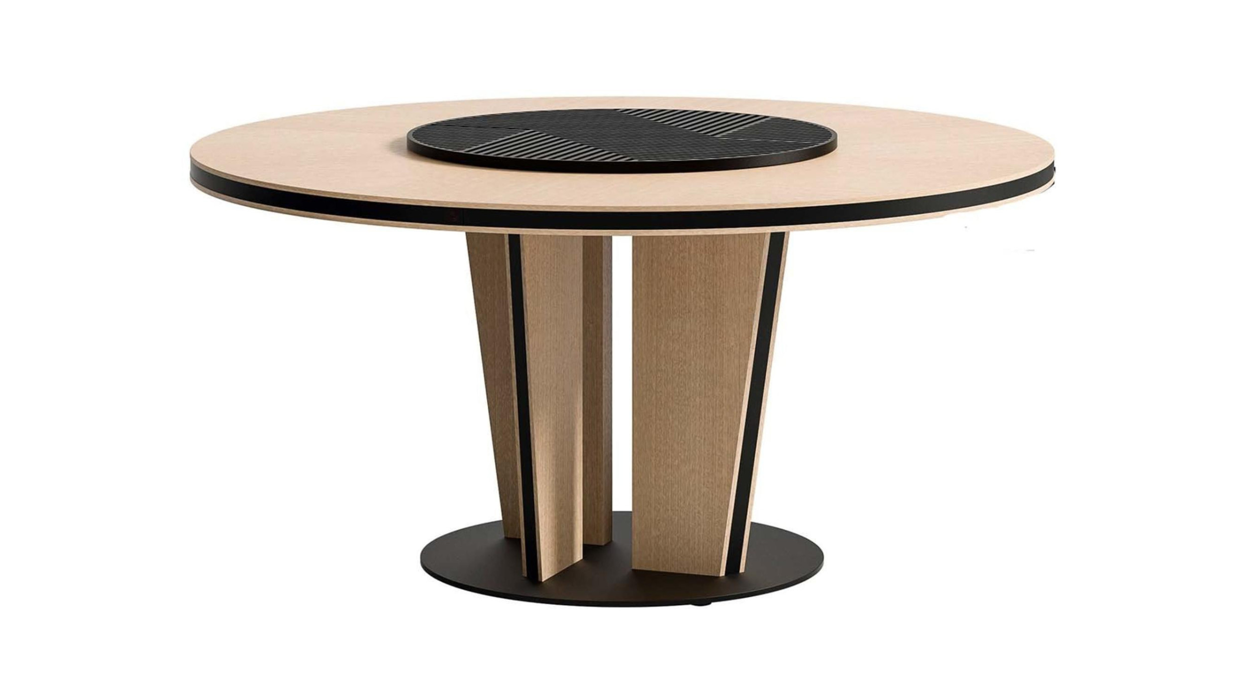 Beige and black round table