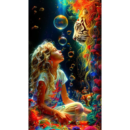 A girl and a white tiger